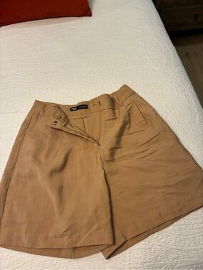 Zara Camel High-Rise Tailored Shorts